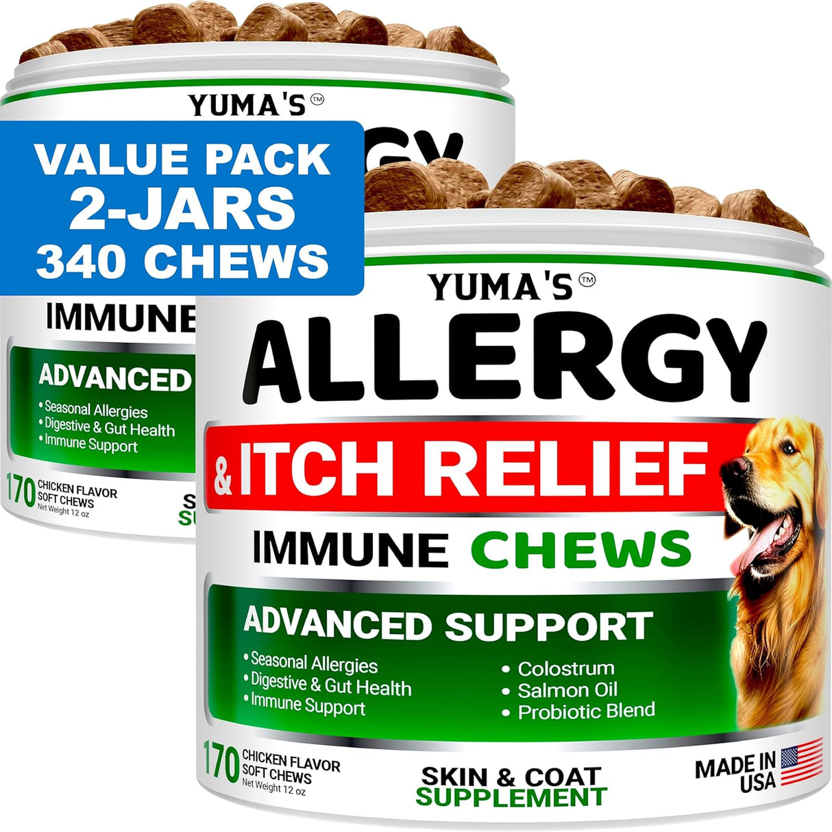 (2 Pack) Dog Allergy Chews — 340 Soft Chews - YUMA'S