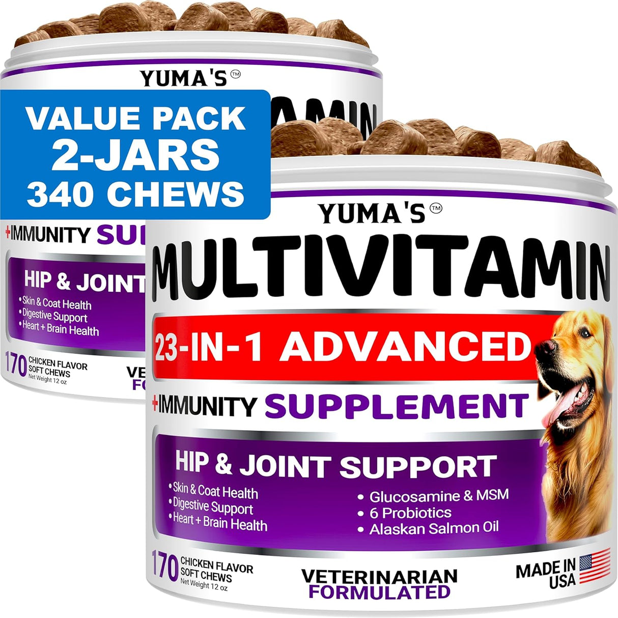(2 Pack) Dog Multivitamin – 170 Chews Each (Chicken Flavor) - YUMA'S