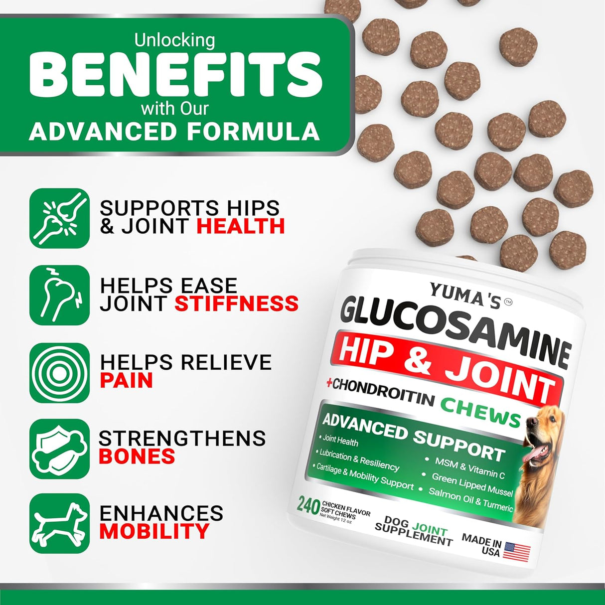 Glucosamine for Dogs - 240 Chews - YUMA'S