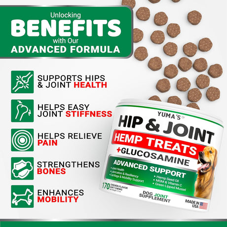 Hemp Hip and Joint Support with Glucosamine for Dogs - YUMA'S