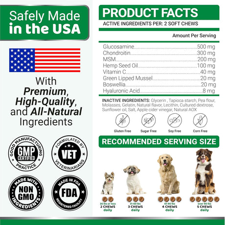 Hemp Hip and Joint Support with Glucosamine for Dogs - YUMA'S