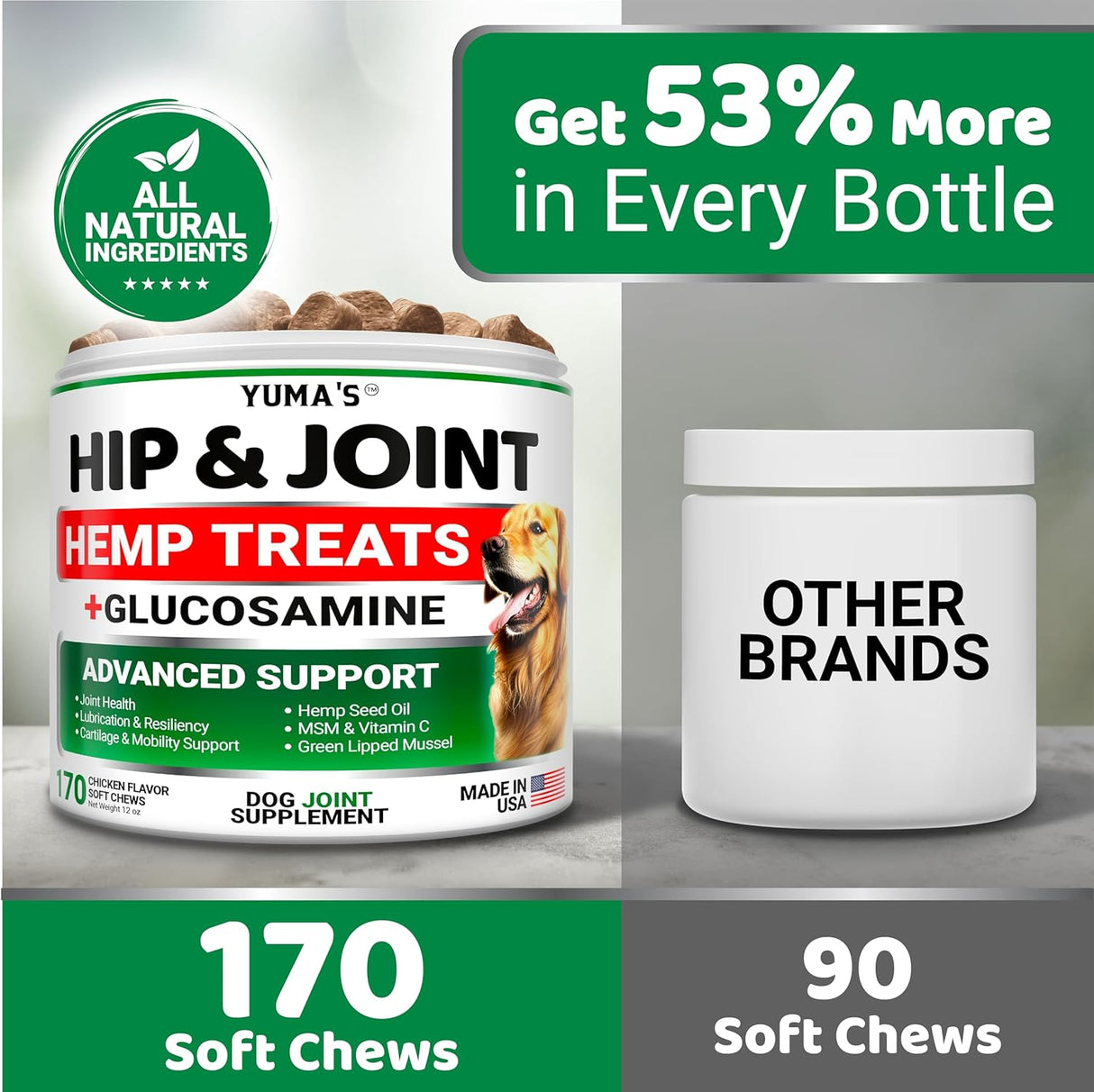 Hemp Hip and Joint Support with Glucosamine for Dogs - YUMA'S