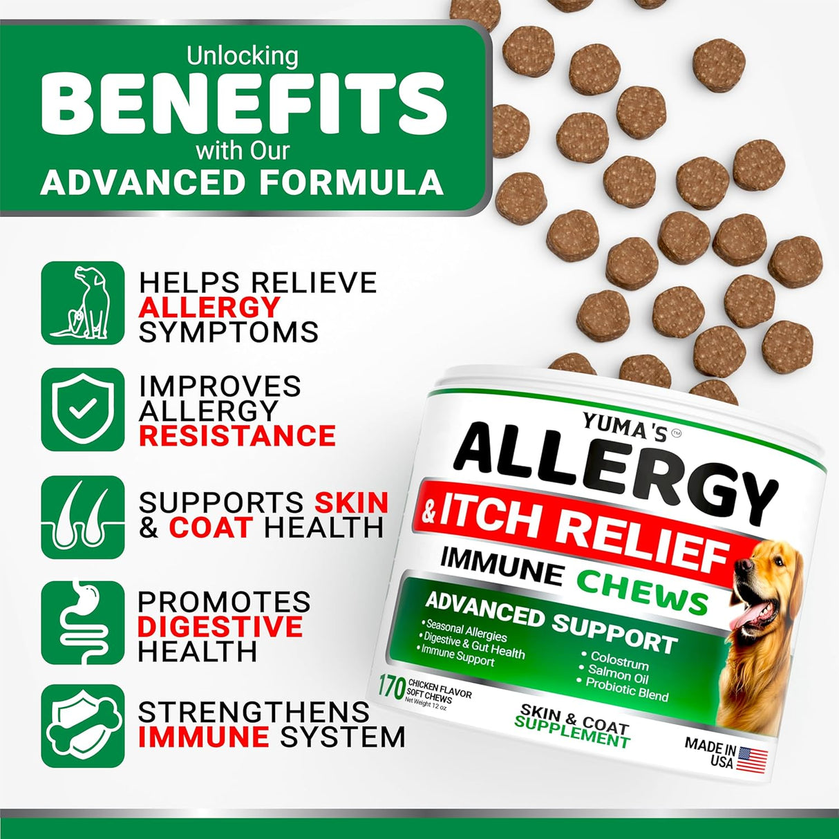 Dog Allergy & Itch Support Chews - 170 count - YUMA'S