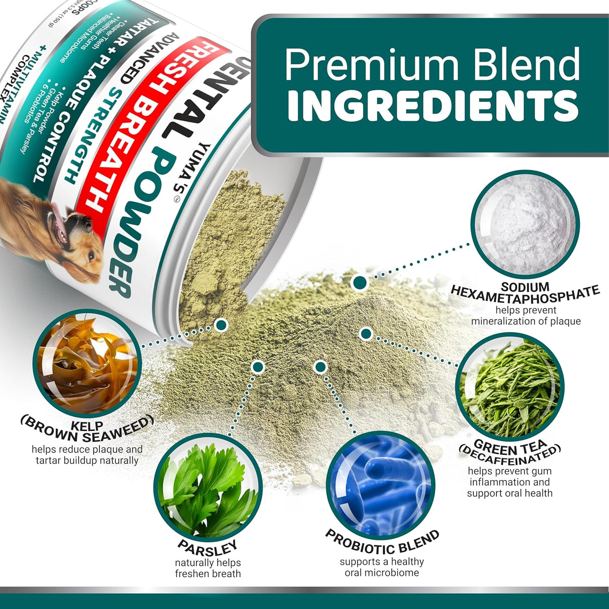 Dog Dental Powder – Fresh Breath & Oral Care (60 Scoops) - YUMA'S